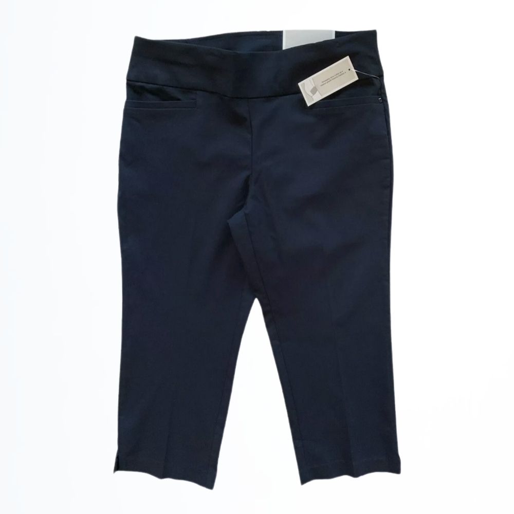 Christopher & Banks Navy Pull On Stretch Crop Pant Ankle Slits New With Tags